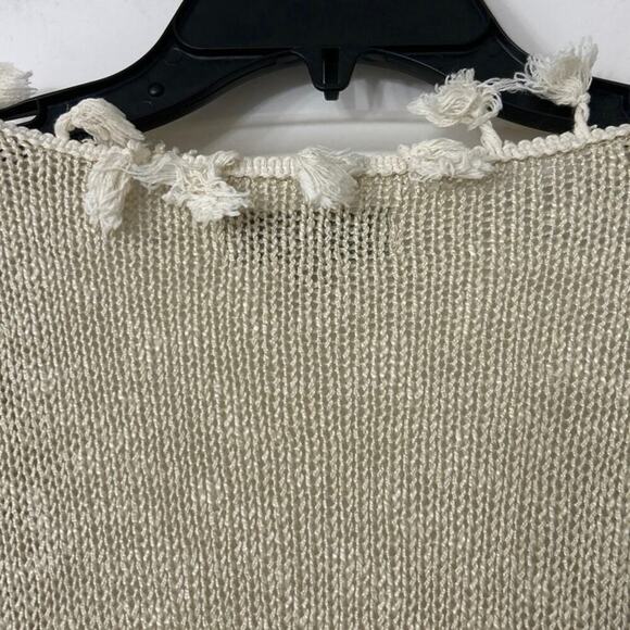 World Market Cream & Navy Blue Fringe Open Front 3/4 Sleeve Boho Cardigan O/S - Picture 7 of 11